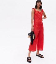 New Look Red Square Neck Frill Crop Jumpsuit
